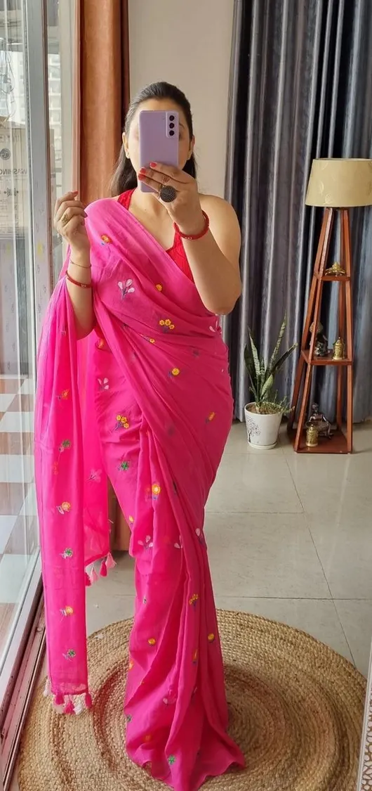 Womens Contrast Khadi Cotton Saree With Blouse Piece